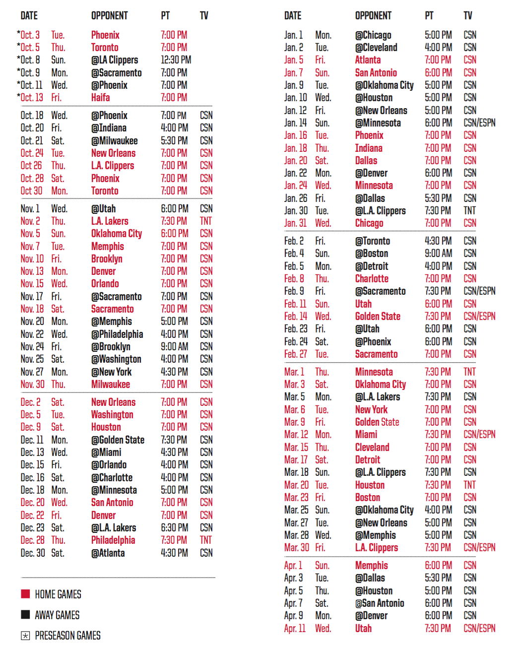 Portland Trailblazers Schedule Examples and Forms