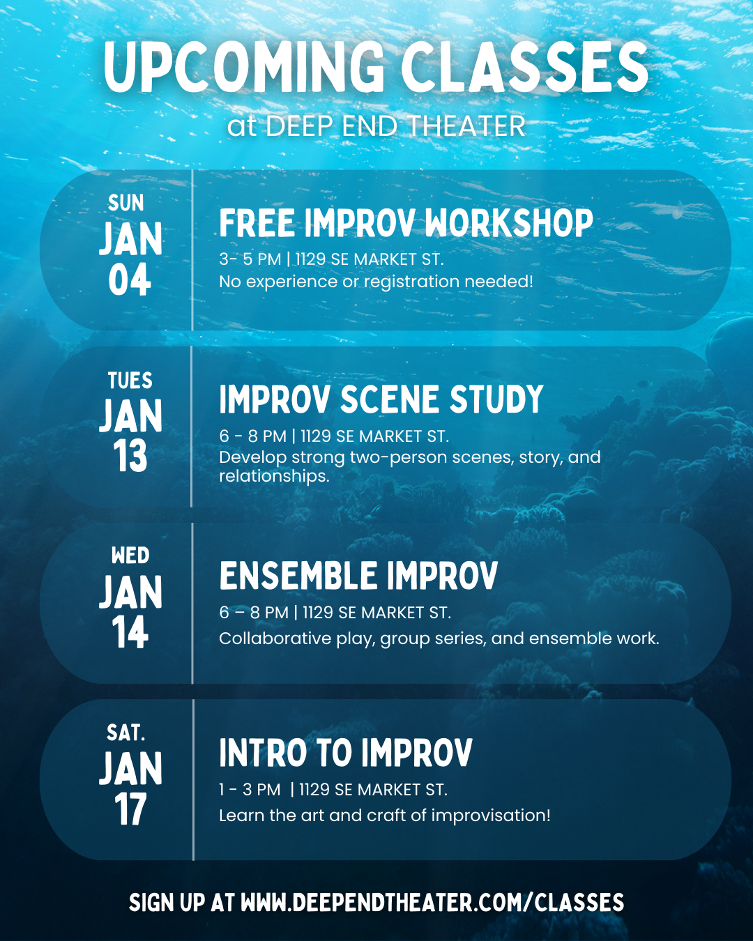 Improv Learning January Improv Classes @ Deep End Theater | Learn the Art of Improv ...